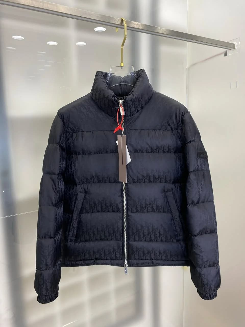 Dior Oblique Puffer met Mouwlogo — Lichtblauw / Zwart foto 6