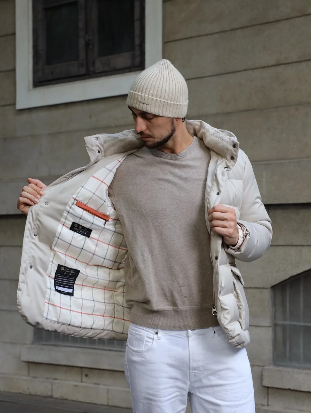 Loro Piana Exclusieve Pufferjas — Crème foto 3