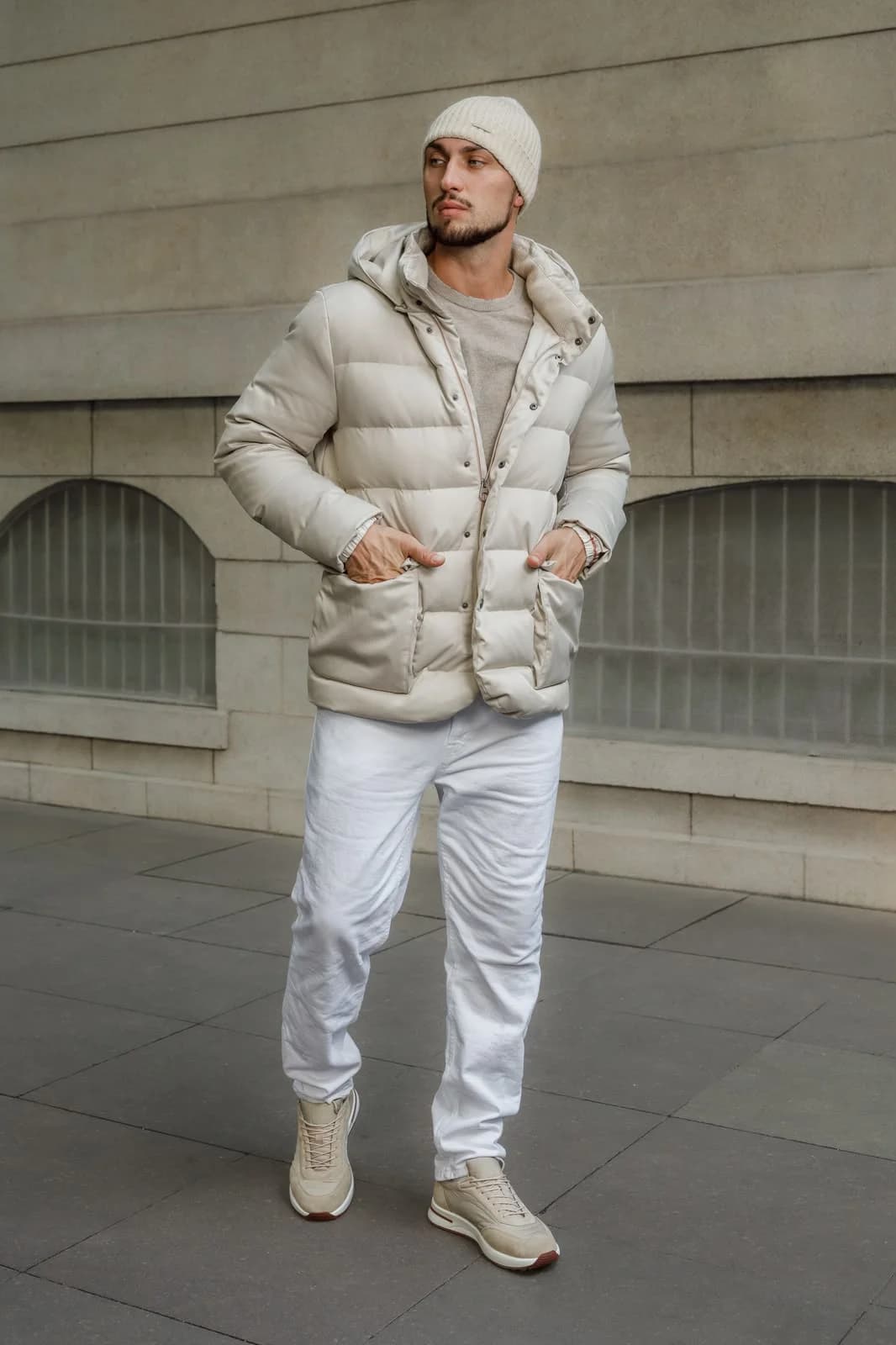 Loro Piana Exclusieve Pufferjas — Crème foto 4