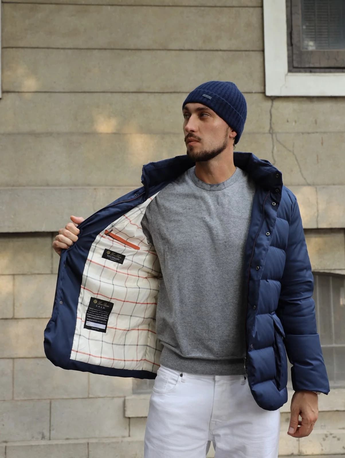 Loro Piana Exclusieve Pufferjas — Donkerblauw foto 4