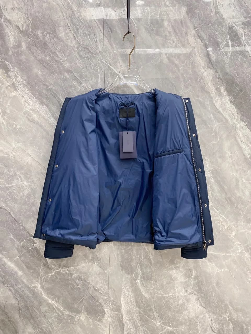 Prada Gewatteerde Jas met Borstzakken — Donkerblauw foto 3